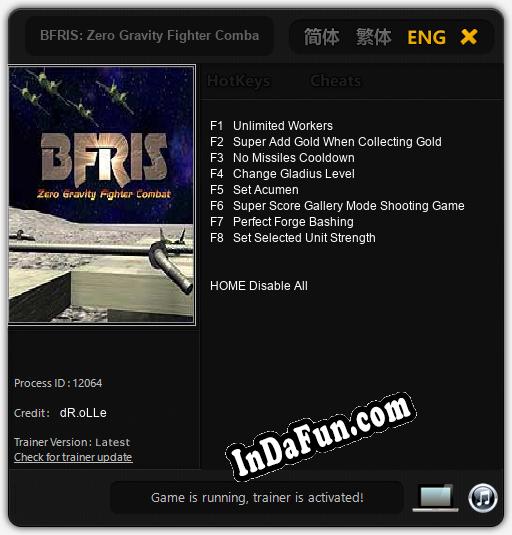 Trainer for BFRIS: Zero Gravity Fighter Combat [v1.0.6]