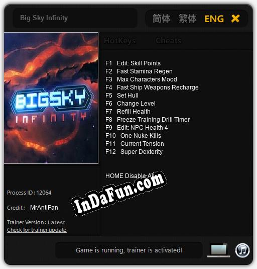 Trainer for Big Sky Infinity [v1.0.2]