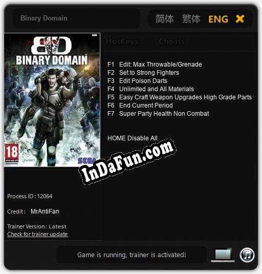 Binary Domain: Cheats, Trainer +7 [MrAntiFan]