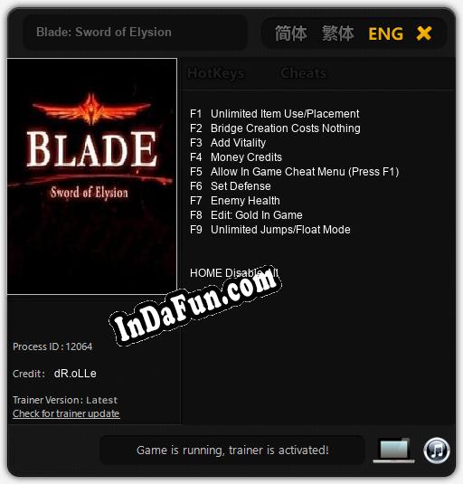 Blade: Sword of Elysion: TRAINER AND CHEATS (V1.0.96)