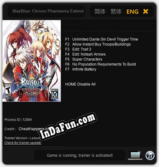 BlazBlue: Chrono Phantasma Extend: TRAINER AND CHEATS (V1.0.55)