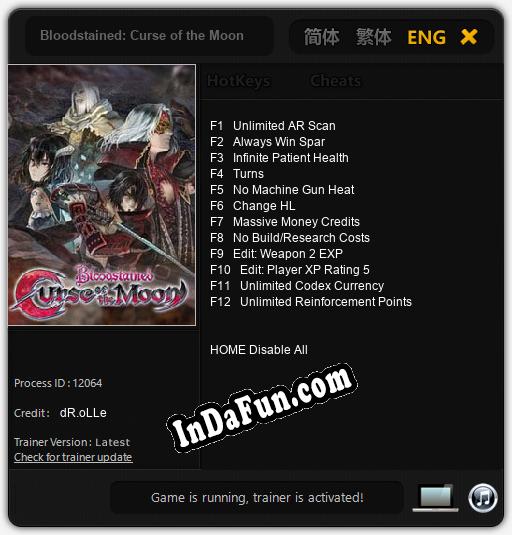 Trainer for Bloodstained: Curse of the Moon [v1.0.8]