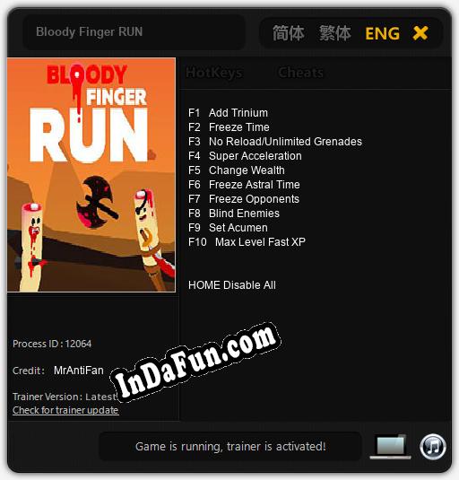 Bloody Finger RUN: Trainer +10 [v1.5]