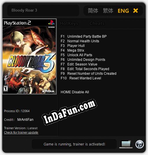 Trainer for Bloody Roar 3 [v1.0.8]