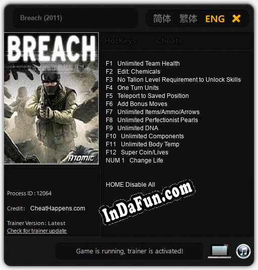 Trainer for Breach (2011) [v1.0.1]