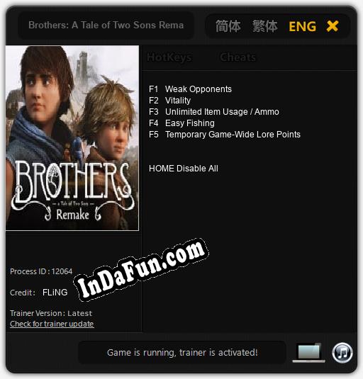 Trainer for Brothers: A Tale of Two Sons Remake [v1.0.2]