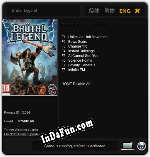 Brutal Legend: TRAINER AND CHEATS (V1.0.57)