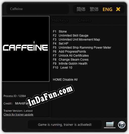 Caffeine: TRAINER AND CHEATS (V1.0.25)