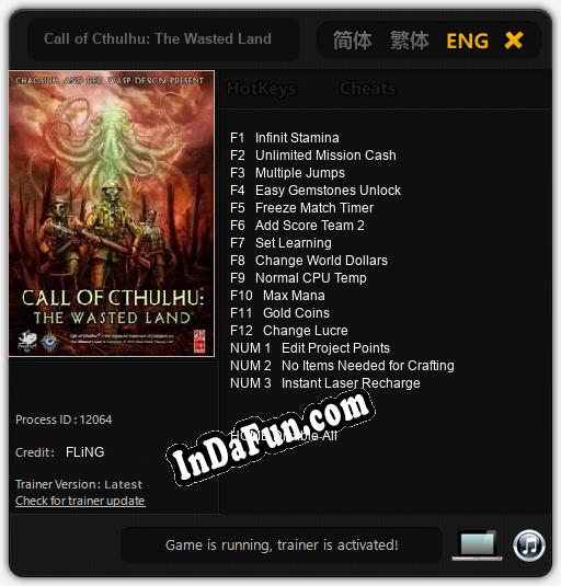 Call of Cthulhu: The Wasted Land: Trainer +15 [v1.3]