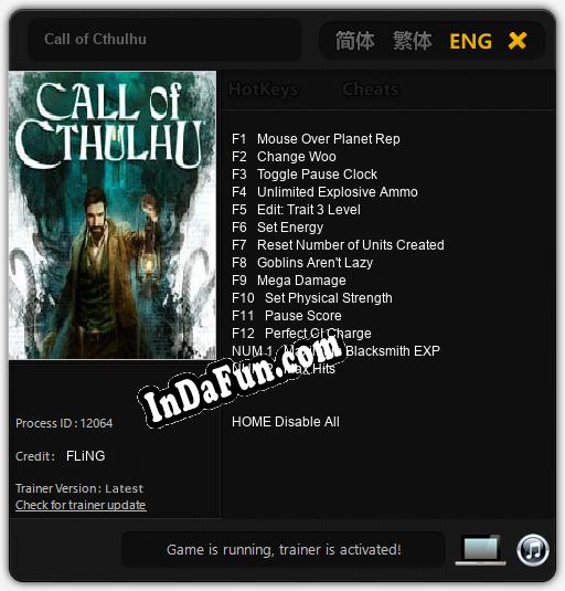 Trainer for Call of Cthulhu [v1.0.1]