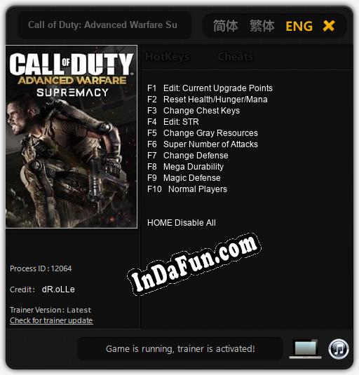 Call of Duty: Advanced Warfare Supremacy: TRAINER AND CHEATS (V1.0.26)