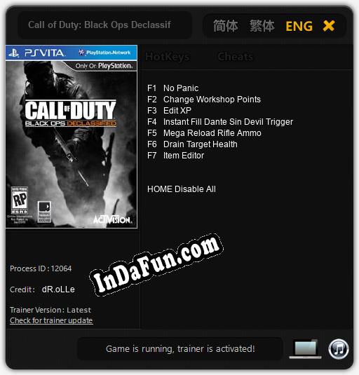 Call of Duty: Black Ops Declassified: TRAINER AND CHEATS (V1.0.67)