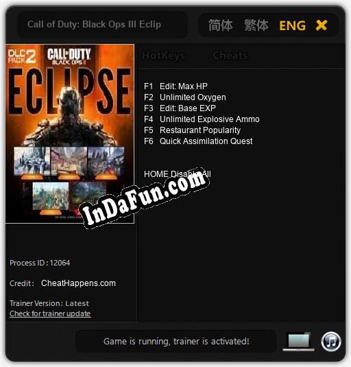 Trainer for Call of Duty: Black Ops III Eclipse [v1.0.9]