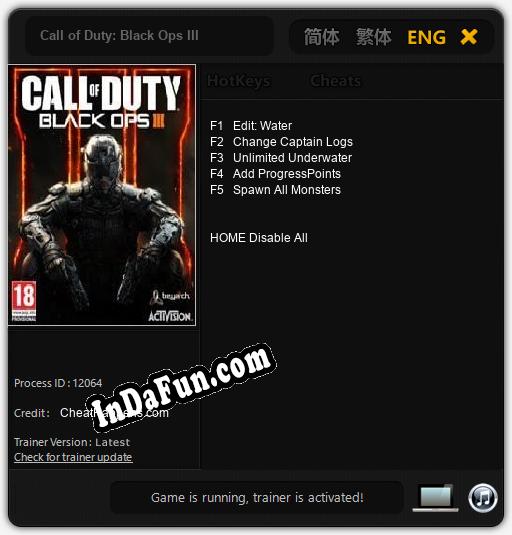 Trainer for Call of Duty: Black Ops III [v1.0.8]