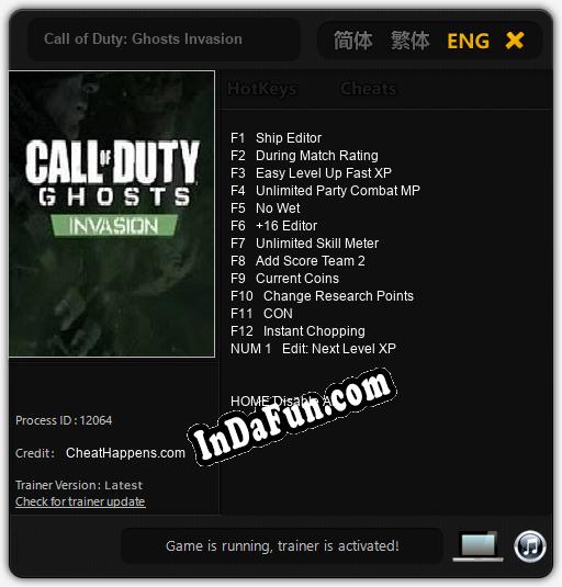 Call of Duty: Ghosts Invasion: Cheats, Trainer +13 [CheatHappens.com]