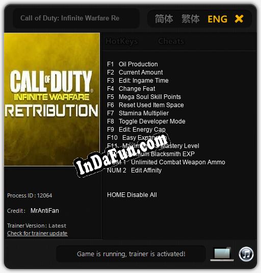 Trainer for Call of Duty: Infinite Warfare Retribution [v1.0.2]