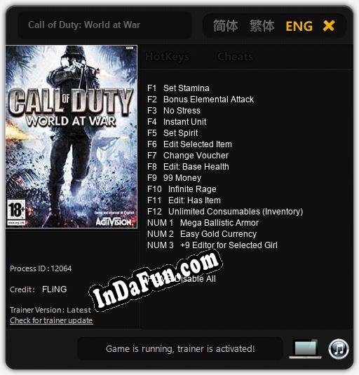 Call of Duty: World at War: Trainer +15 [v1.8]