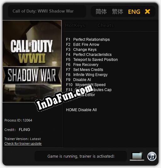 Call of Duty: WWII Shadow War: Trainer +12 [v1.1]