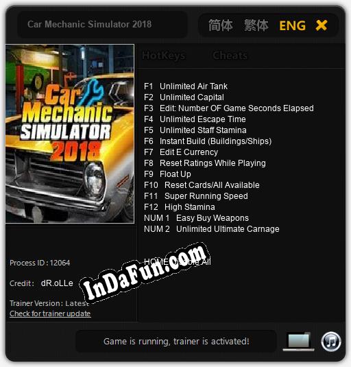 Trainer for Car Mechanic Simulator 2018 [v1.0.4]