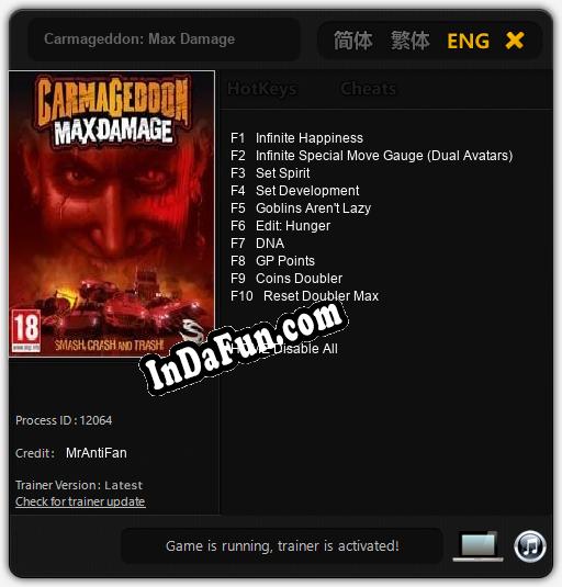 Carmageddon: Max Damage: Trainer +10 [v1.2]