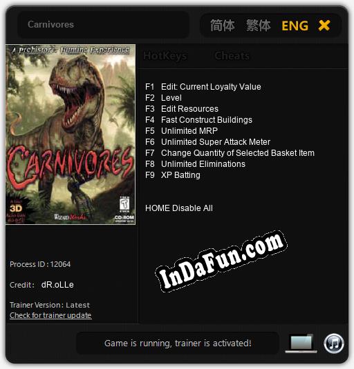 Carnivores: TRAINER AND CHEATS (V1.0.56)