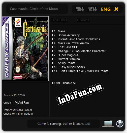 Trainer for Castlevania: Circle of the Moon [v1.0.4]