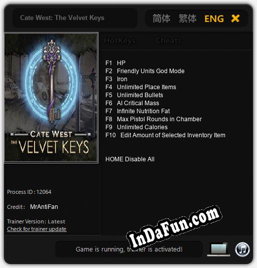 Trainer for Cate West: The Velvet Keys [v1.0.8]