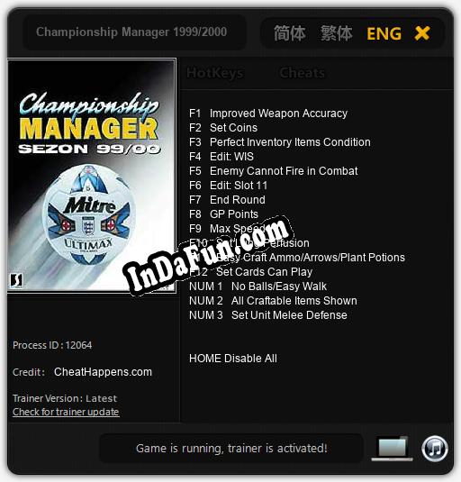 Championship Manager 1999/2000: TRAINER AND CHEATS (V1.0.99)