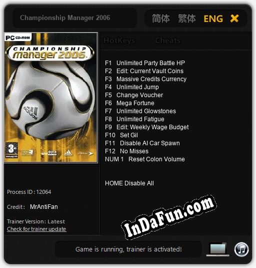 Championship Manager 2006: TRAINER AND CHEATS (V1.0.62)