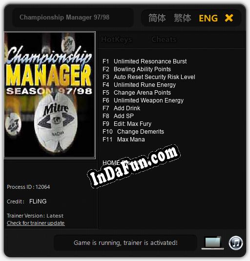 Championship Manager 97/98: Trainer +11 [v1.6]