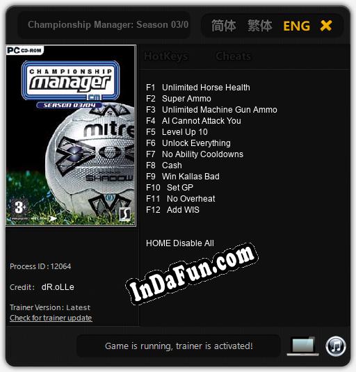 Trainer for Championship Manager: Season 03/04 [v1.0.8]