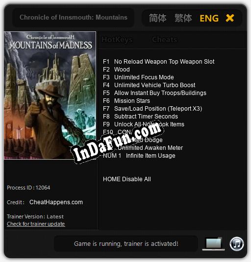 Chronicle of Innsmouth: Mountains of Madness: TRAINER AND CHEATS (V1.0.52)