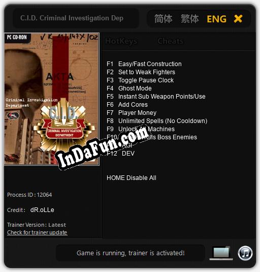 C.I.D. Criminal Investigation Department: Cheats, Trainer +12 [dR.oLLe]