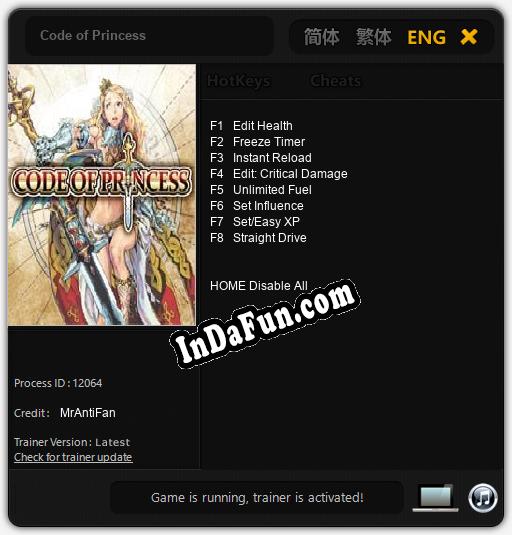 Code of Princess: Trainer +8 [v1.6]