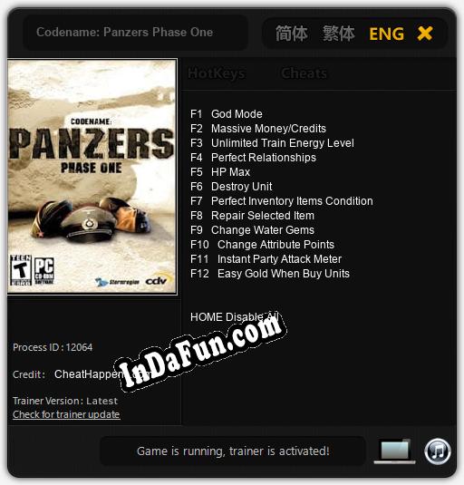 Trainer for Codename: Panzers Phase One [v1.0.8]