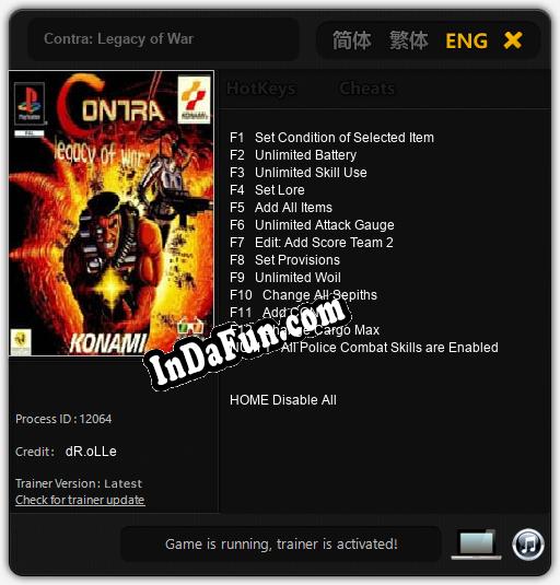 Contra: Legacy of War: Cheats, Trainer +13 [dR.oLLe]