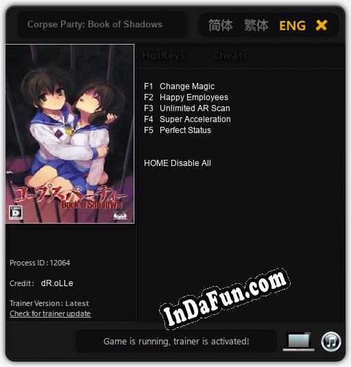 Trainer for Corpse Party: Book of Shadows [v1.0.2]