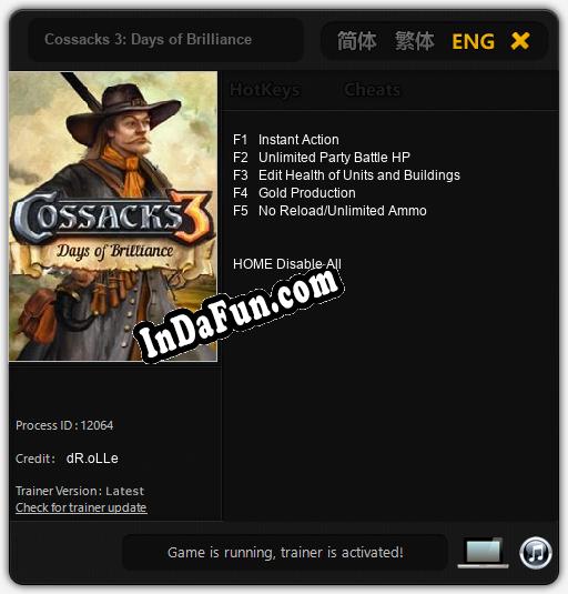 Trainer for Cossacks 3: Days of Brilliance [v1.0.2]