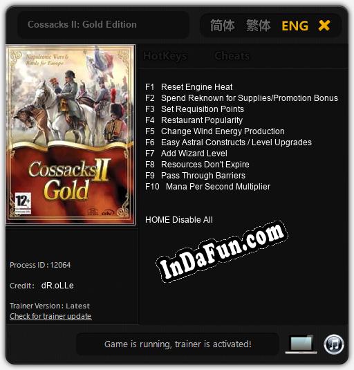 Trainer for Cossacks II: Gold Edition [v1.0.2]