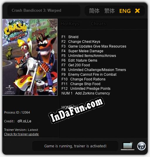 Crash Bandicoot 3: Warped: Cheats, Trainer +13 [dR.oLLe]