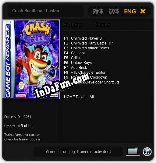 Trainer for Crash Bandicoot: Fusion [v1.0.2]