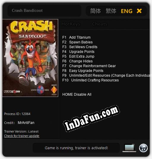 Crash Bandicoot: TRAINER AND CHEATS (V1.0.18)