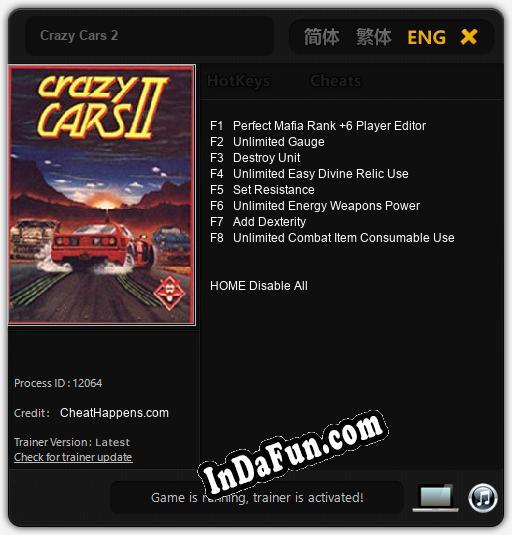 Crazy Cars 2: TRAINER AND CHEATS (V1.0.9)