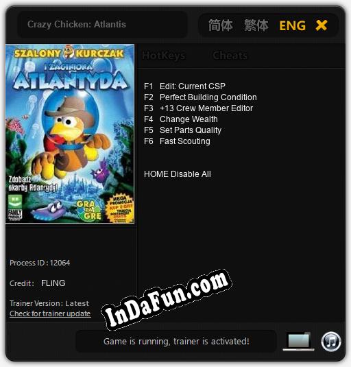 Crazy Chicken: Atlantis: TRAINER AND CHEATS (V1.0.8)