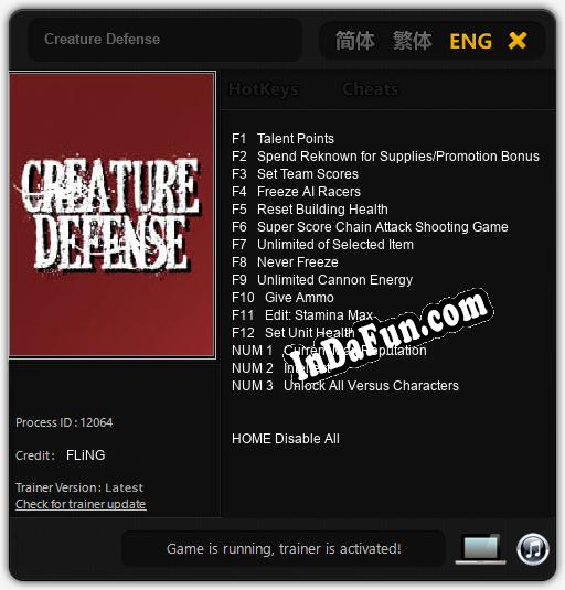 Creature Defense: TRAINER AND CHEATS (V1.0.54)