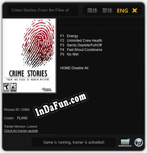 Trainer for Crime Stories: From the Files of Martin Mystere [v1.0.3]