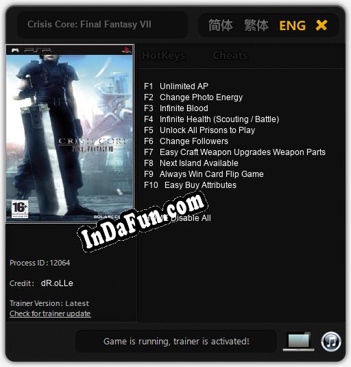 Trainer for Crisis Core: Final Fantasy VII [v1.0.7]