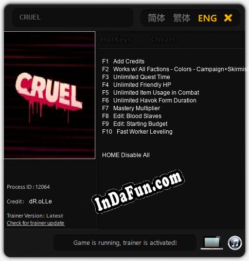 CRUEL: TRAINER AND CHEATS (V1.0.85)