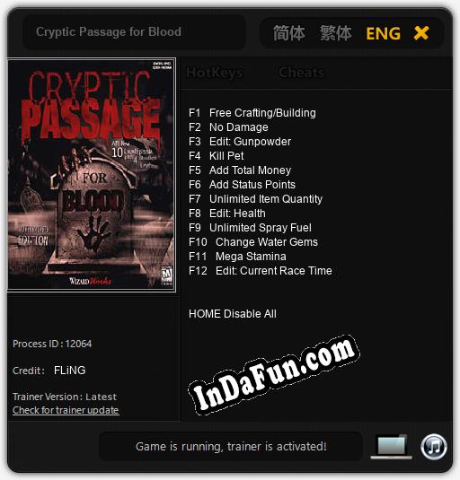 Trainer for Cryptic Passage for Blood [v1.0.4]