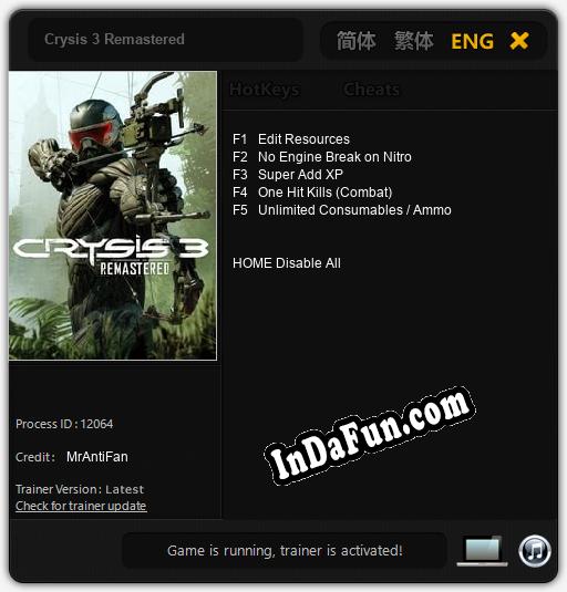 Trainer for Crysis 3 Remastered [v1.0.3]